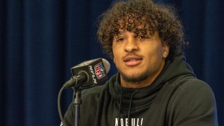 Feb 29, 2024; Indianapolis, IN, USA; Washington State defensive back Jaden Hicks (DB51) talks to the media during the 2024 NFL Combine at Lucas Oil Stadium. Mandatory Credit: Trevor Ruszkowski-USA TODAY Sports Feb 29, 2024; Indianapolis, IN, USA; Washington State defensive back Jaden Hicks (DB51) talks to the media during the 2024 NFL Combine at Lucas Oil Stadium. Mandatory Credit: Trevor Ruszkowski-USA TODAY Sports