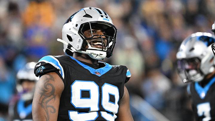 Carolina Panthers defensive tackle Tershawn Wharton (99) reacts in the third quarter Carolina Panthers defensive tackle Tershawn Wharton (99) reacts in the third quarter