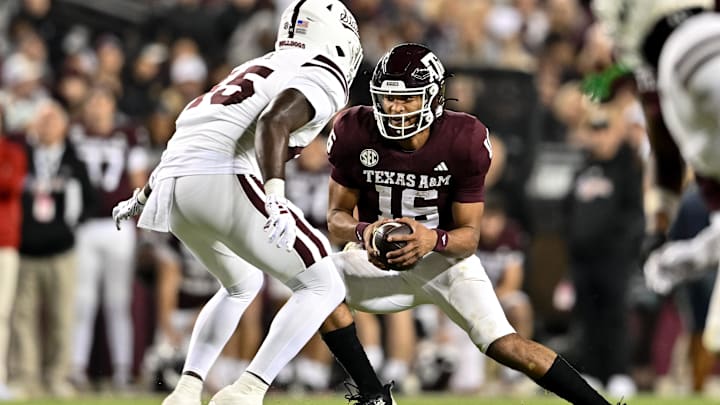 Nov 11, 2023; College Station, Texas, USA; Texas A&M Aggies quarterback Jaylen Henderson (16)