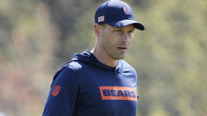 Chicago Bears head coach Ben Johnson walks the field during rookie minicamp at Halas Hall.