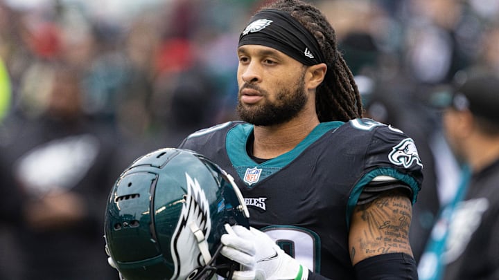 Nov 21, 2021; Philadelphia, Pennsylvania, USA; Philadelphia Eagles free safety Avonte Maddox (29) before action against the New Orleans Saints at Lincoln Financial Field. Mandatory Credit: Bill Streicher-Imagn Images