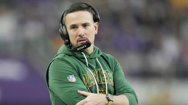 Green Bay Packers head coach Matt Lafleur is shown during the first quarter of their game against the Minnesota Vikings Sunday, January 4, 2026 at U.S. Bank Stadium in Minneapolis, Minnesota.