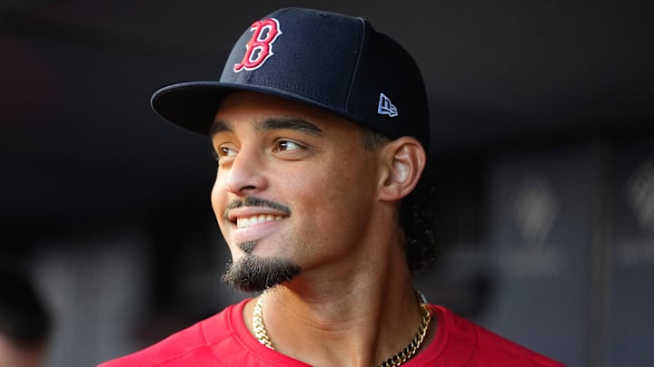 Aug 22, 2025; Bronx, New York, USA; Boston Red Sox pitcher Jordan Hicks (46) prior to the game against the New York Yankees at Yankee Stadium. Mandatory Credit: Gregory Fisher-Imagn Images