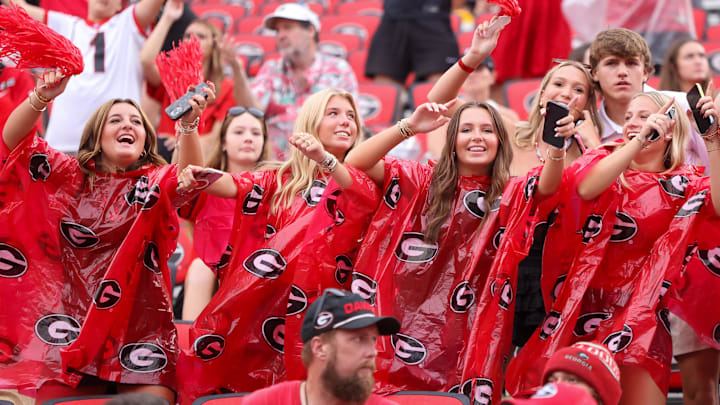 Sep 6, 2025; Athens, Georgia, USA; Georgia Bulldogs fans in the stands against the Austin Peay Governors in the fourth quarter at Sanford Stadium. Mandatory Credit: Brett Davis-Imagn Images