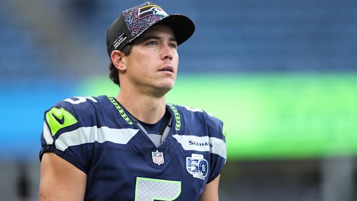 Oct 20, 2025; Seattle, Washington, USA; Seattle Seahawks kicker Jason Myers (5) looks on during warm ups prior to the game against the Houston Texans at Lumen Field. Mandatory Credit: Kevin Ng-Imagn Images Oct 20, 2025; Seattle, Washington, USA; Seattle Seahawks kicker Jason Myers (5) looks on during warm ups prior to the game against the Houston Texans at Lumen Field. Mandatory Credit: Kevin Ng-Imagn Images