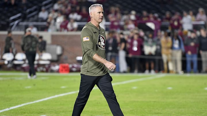 Nov 15, 2025; Tallahassee, Florida, USA; Florida State Seminoles head coach Mike Norvell before the game against the Virginia Tech Hokies at Doak S. Campbell Stadium. Mandatory Credit: Melina Myers-Imagn Images Nov 15, 2025; Tallahassee, Florida, USA; Florida State Seminoles head coach Mike Norvell before the game against the Virginia Tech Hokies at Doak S. Campbell Stadium. Mandatory Credit: Melina Myers-Imagn Images
