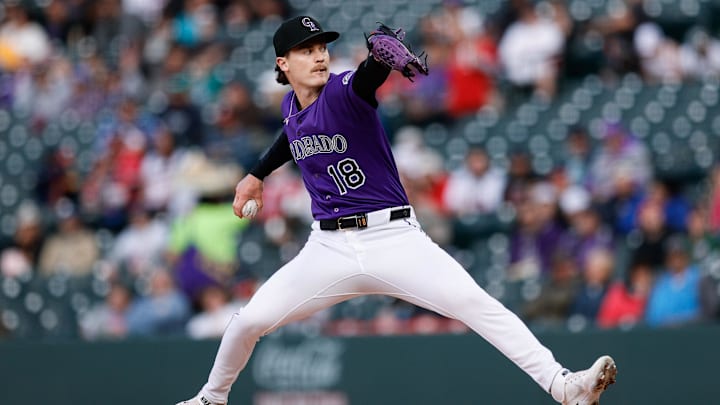 Apr 28, 2025; Denver, Colorado, USA; Colorado Rockies starting pitcher Ryan Feltner (18) pitches in the first inning against the Atlanta Braves at Coors Field. Mandatory Credit: Isaiah J. Downing-Imagn Images Apr 28, 2025; Denver, Colorado, USA; Colorado Rockies starting pitcher Ryan Feltner (18) pitches in the first inning against the Atlanta Braves at Coors Field. Mandatory Credit: Isaiah J. Downing-Imagn Images