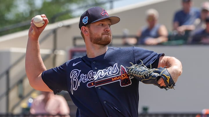 Mar 22, 2023; Lakeland, Florida, USA; Atlanta Braves starting pitcher Mike Soroka (40) throws a
