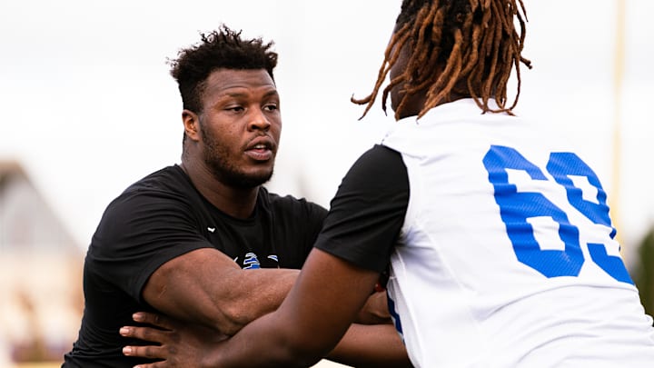 Florida Gators edge rusher Tyreak Sapp practices ahead of the team's matchup against Tulane in the 2024 Gasparilla Bowl.