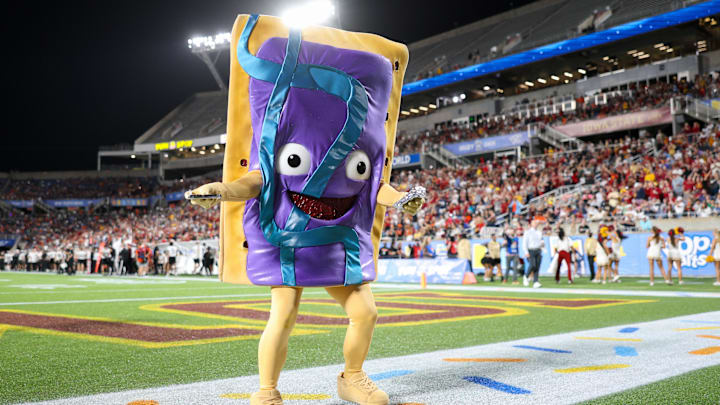 The Pop-Tarts mascot entertains the fans during the Pop-Tarts Bowl.