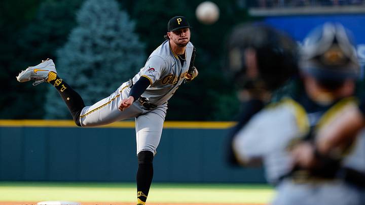 Jun 20, 2026; Denver, Colorado, USA; Pittsburgh Pirates starting pitcher Paul Skenes (30) pitches in the first inning against the Colorado Rockies at Coors Field. Mandatory Credit: Isaiah J. Downing-Imagn Images