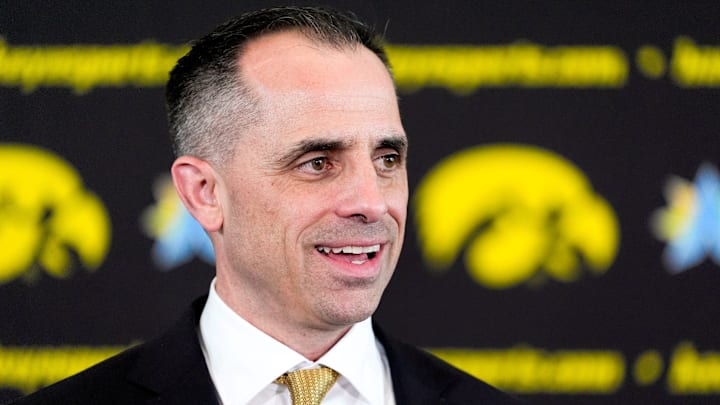 Iowa head men's basketball coach Ben McCollum is pictured at his introductory press conference Tuesday, March 25, 2025 at Carver-Hawkeye Arena in Iowa City, Iowa.