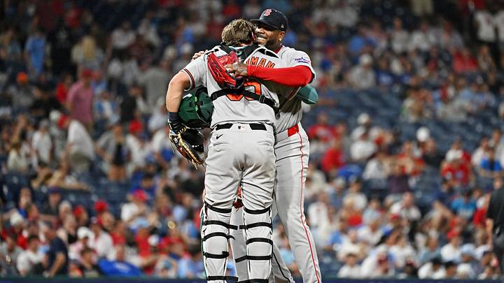 Jul 14, 2026; Philadelphia, Pennsylvania, USA; American League Boston Red Sox pitcher Aroldis Chapman (44) and Baltimore Orioles catcher Adley Rutschman (35) react after the game during the ninth inning against the National League during the All-Star Game at Citizens Bank Park. Mandatory Credit: Eric Hartline-Imagn Images Jul 14, 2026; Philadelphia, Pennsylvania, USA; American League Boston Red Sox pitcher Aroldis Chapman (44) and Baltimore Orioles catcher Adley Rutschman (35) react after the game during the ninth inning against the National League during the All-Star Game at Citizens Bank Park. Mandatory Credit: Eric Hartline-Imagn Images