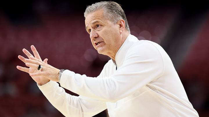 Arkansas Razorbacks head coach John Calipari during the first half against the Memphis Tigers at Bud Walton Arena. 