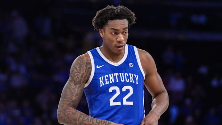 Dec 21, 2024; New York, New York, USA; Kentucky Wildcats center Amari Williams (22) during the second half against the Ohio State Buckeyes at Madison Square Garden. Mandatory Credit: John Jones-Imagn Images