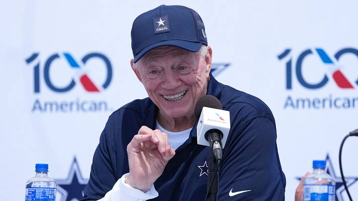 Dallas Cowboys owner Jerry Jones at the training camp opening press conference at River Ridge Playing Fields. 