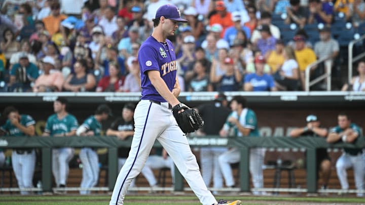 Kade Anderson (32) walks to the dugout after the eighth inning against the Coastal Carolina at Charles Schwab Field. Kade Anderson (32) walks to the dugout after the eighth inning against the Coastal Carolina at Charles Schwab Field.