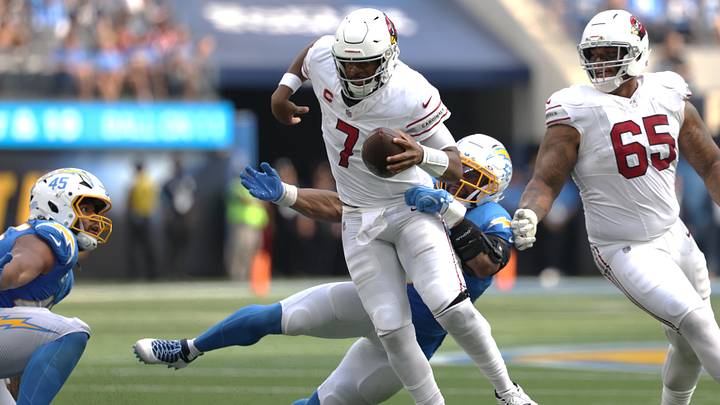 Sep 13, 2026; Inglewood, California, USA; Los Angeles Chargers linebacker Khalil Mack (52) sacks Arizona Cardinals quarterback Jacoby Brissett (7) during the second quarter at SoFi Stadium. Mandatory Credit: Kiyoshi Mio-Imagn Images Sep 13, 2026; Inglewood, California, USA; Los Angeles Chargers linebacker Khalil Mack (52) sacks Arizona Cardinals quarterback Jacoby Brissett (7) during the second quarter at SoFi Stadium. Mandatory Credit: Kiyoshi Mio-Imagn Images