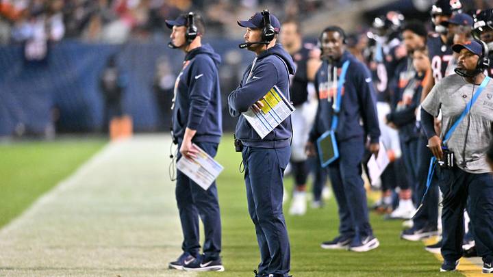 Oct 22, 2026; Chicago, Illinois, USA; Chicago Bears head coach Ben Johnson looks on during the first half against the New England Patriots at Soldier Field. Mandatory Credit: Patrick Gorski-Imagn Images Oct 22, 2026; Chicago, Illinois, USA; Chicago Bears head coach Ben Johnson looks on during the first half against the New England Patriots at Soldier Field. Mandatory Credit: Patrick Gorski-Imagn Images