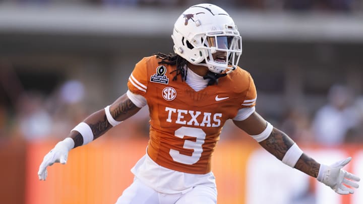 Texas Longhorns defensive back Jaylon Guilbeau (3) against the Clemson Tigers during the CFP National playoff first round at Darrell K Royal-Texas Memorial Stadium.