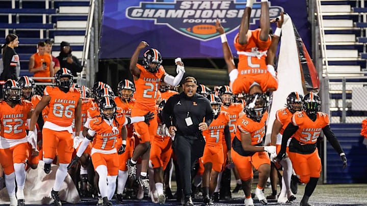 The Lakeland Dreadnaughts team takes the field before the FHSAA Class 5A Football Championship on Thursday, December 12, 2024 in Miami, FL. Jeff Romance/Special to the USA Today Florida Network