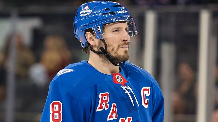 Apr 5, 2026; New York, New York, USA; New York Rangers center J.T. Miller (8) skates against the Washington Capitals during the second period at Madison Square Garden. Mandatory Credit: Danny Wild-Imagn Images