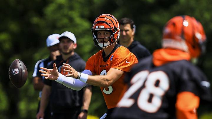 Jun 16, 2026; Cincinnati, OH, USA; Cincinnati Bengals quarterback Joe Burrow (9) snaps the ball during minicamp at Kettering Health Practice Fields. Mandatory Credit: Katie Stratman-Imagn Images Jun 16, 2026; Cincinnati, OH, USA; Cincinnati Bengals quarterback Joe Burrow (9) snaps the ball during minicamp at Kettering Health Practice Fields. Mandatory Credit: Katie Stratman-Imagn Images