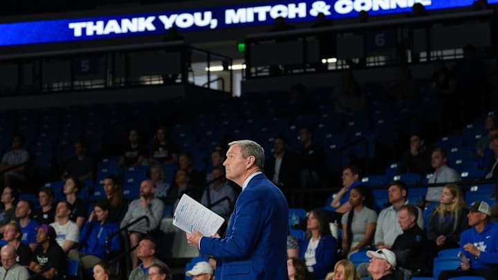 Outgoing Kentucky Athletic Director Mitch Barnhart was honored at his retirement ceremony at the Historic Memorial Coliseum in Lexington, Kentucky. Barnhart became UK's AD in 2002. March 6, 2026.