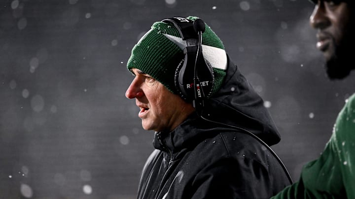 Michigan State's head coach Jonathan Smith looks on during the fourth quarter in the game against Rutgers on Saturday, Nov. 30, 2024, at Spartan Stadium in East Lansing.