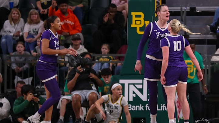 Hailey Van Lith and Sedona Prince celebrating against Baylor, 03/02/2025