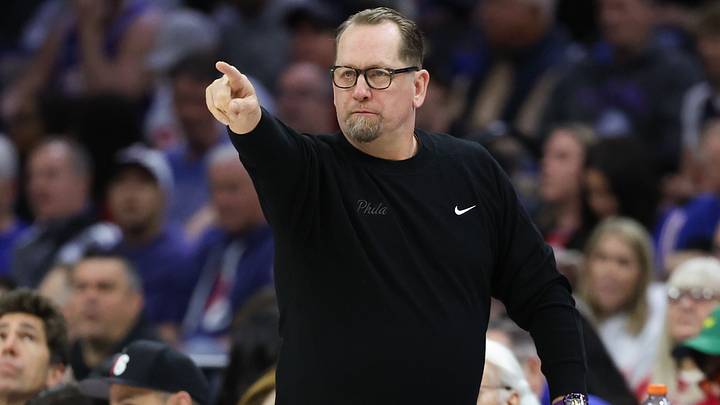 Apr 30, 2026; Philadelphia, Pennsylvania, USA; Philadelphia 76ers head coach Nick Nurse reacts to a play during the first quarter against the Boston Celtics at Xfinity Mobile Arena. Mandatory Credit: Bill Streicher-Imagn Images Apr 30, 2026; Philadelphia, Pennsylvania, USA; Philadelphia 76ers head coach Nick Nurse reacts to a play during the first quarter against the Boston Celtics at Xfinity Mobile Arena. Mandatory Credit: Bill Streicher-Imagn Images