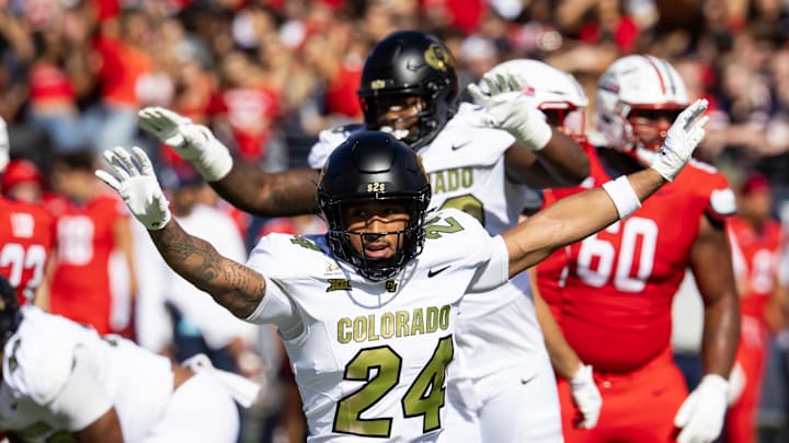 Oct 19, 2024; Tucson, Arizona, USA; Colorado Buffalos cornerback Preston Hodge (24) against the Arizona Wildcats at Arizona Stadium. Mandatory Credit: Mark J. Rebilas-Imagn Images