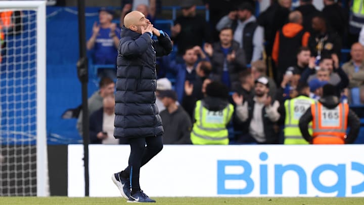 Enzo Maresca embracing the Stamford Bridge crowd.