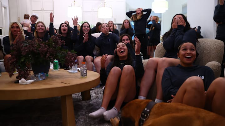 Mississippi State softball players react to the news of their selection for the 2025 NCAA Softball Tournament. The Bulldogs are headed to the Lubbock Regional starting on Friday.