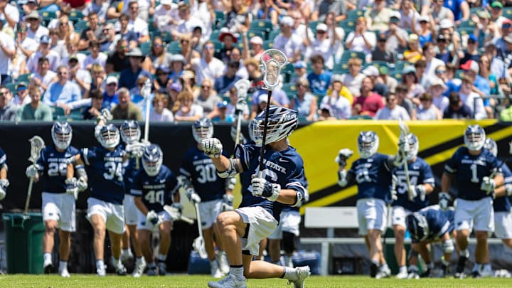 The Penn State men's lacrosse team celebrates a goal vs. Duke in the 2023 NCAA Championships. The Penn State men's lacrosse team celebrates a goal vs. Duke in the 2023 NCAA Championships.