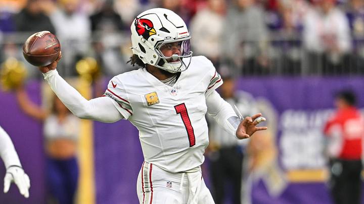Dec 1, 2024; Minneapolis, Minnesota, USA; Arizona Cardinals quarterback Kyler Murray (1) throws a pass against the Minnesota Vikings during the first quarter at U.S. Bank Stadium. Dec 1, 2024; Minneapolis, Minnesota, USA; Arizona Cardinals quarterback Kyler Murray (1) throws a pass against the Minnesota Vikings during the first quarter at U.S. Bank Stadium.