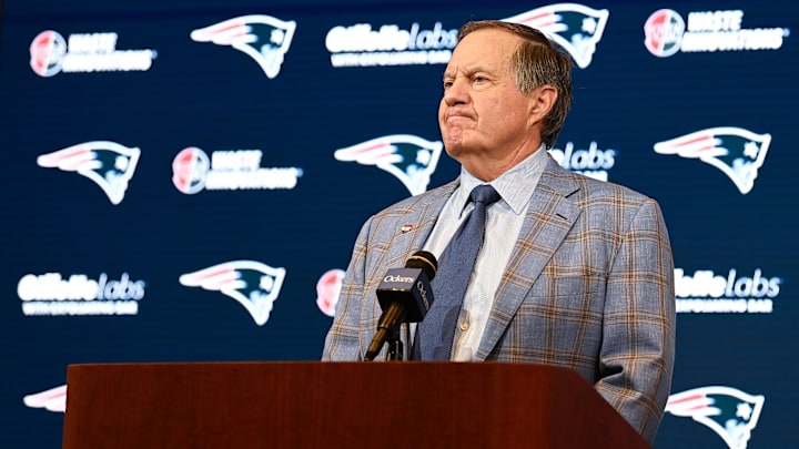 New England Patriots former head coach Bill Belichick holds a press conference at Gillette Stadium to announce his exit from the team.