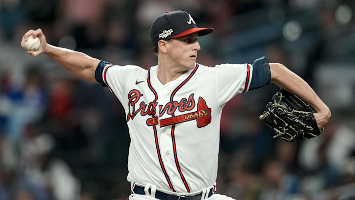 Oct 12, 2022; Atlanta, Georgia, USA; Atlanta Braves starting pitcher Kyle Wright (30) throws against