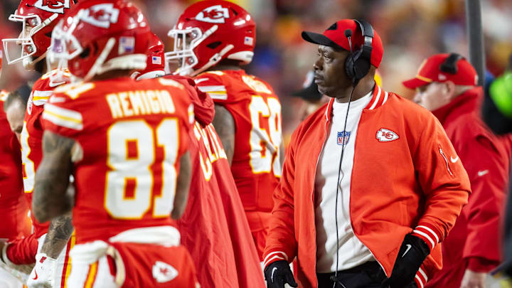 Kansas City Chiefs defensive backs coach Dave Merritt was arrested and charged with domestic battery on Wednesday.