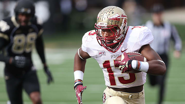 FSU's Jalen Ramsey returns a fumble, one of seven Wake Forest turnovers, for a touchdown Nov. 9, 2013. The FSU Seminoles played like the No. 2 team in the nation by throttling the Wake Forest Demon Deacons, 59-3 Nov. 9, 2013.

131109 A