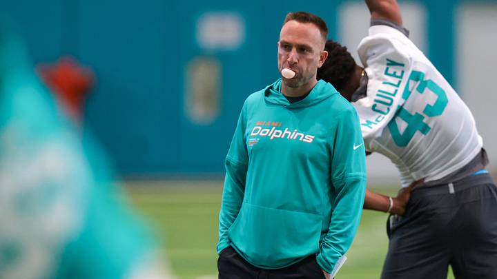 Miami Dolphins head coach Jeff Hafley works with his players during rookie minicamp at Baptist Health Training Complex. Miami Dolphins head coach Jeff Hafley works with his players during rookie minicamp at Baptist Health Training Complex.