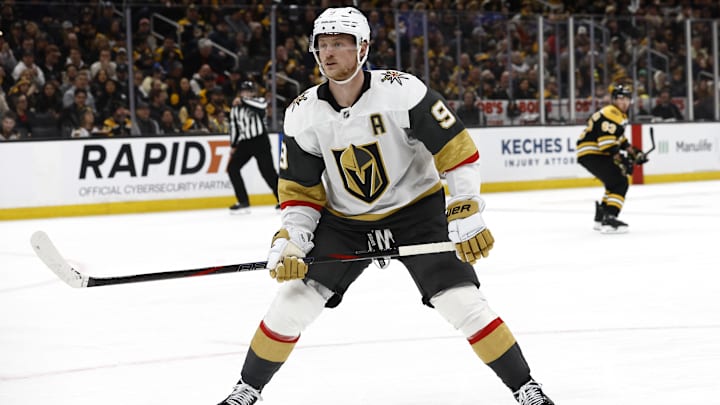 Feb 8, 2025; Boston, Massachusetts, USA; Vegas Golden Knights center Jack Eichel (9) against the Boston Bruins during the second period at TD Garden. Mandatory Credit: Winslow Townson-Imagn Images Feb 8, 2025; Boston, Massachusetts, USA; Vegas Golden Knights center Jack Eichel (9) against the Boston Bruins during the second period at TD Garden. Mandatory Credit: Winslow Townson-Imagn Images