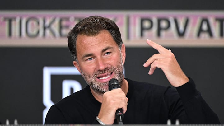 Eddie Hearn is seen during a press conference at The Glasshouse in Surfers Paradise on January 06, 2025.