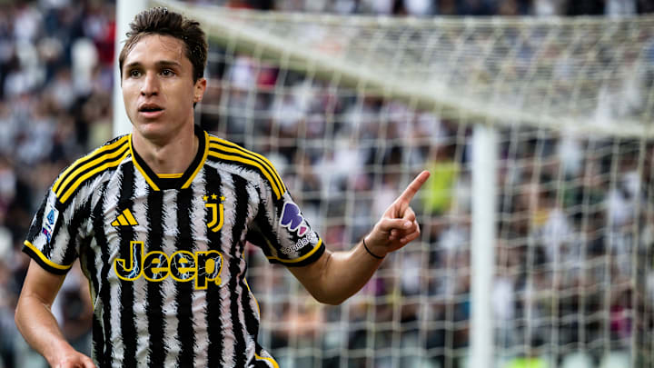 Federico Chiesa of Juventus FC celebrates after scoring the...