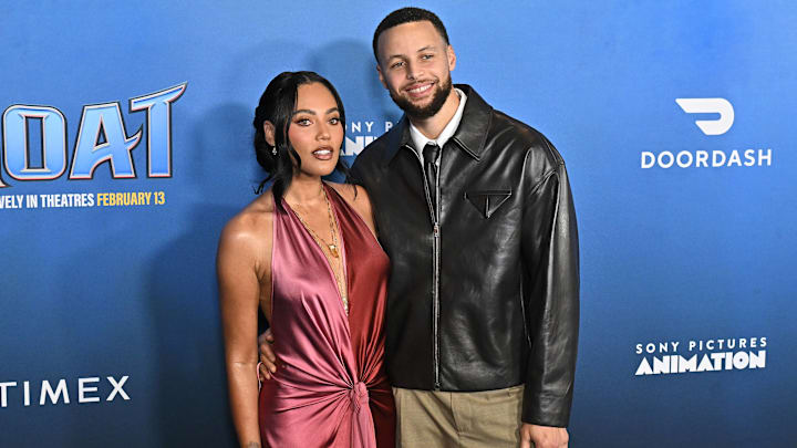 Ayesha Curry and Stephen Curry arriving to the Los Angeles premiere of Columbia Pictures and Sony Pictures Animation’s GOAT movie.