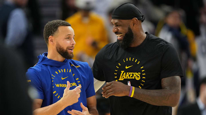Golden State Warriors guard Stephen Curry and Los Angeles Lakers forward LeBron James.