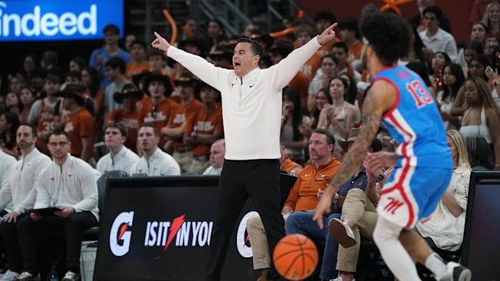 Texas Longhorns head coach Sean Miller sets the play during the first half of the game against the Mississippi Rebels Texas Longhorns head coach Sean Miller sets the play during the first half of the game against the Mississippi Rebels
