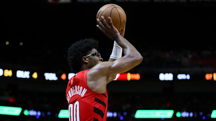 Mar 29, 2024; Miami, Florida, USA; Portland Trail Blazers guard Scoot Henderson (00)