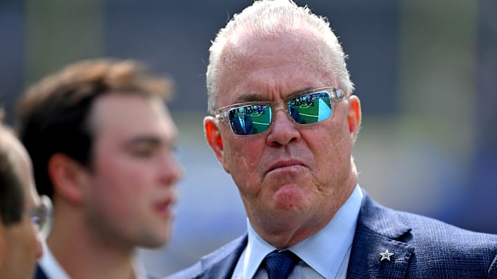Dallas Cowboys chief operating officer, executive vice president, and director of player personnel Stephen Jones looks on prior to the game against the Los Angeles Rams at SoFi Stadium.