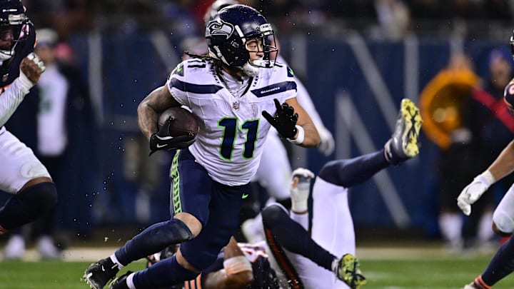 Seattle Seahawks wide receiver Jaxon Smith-Njigba runs after a catch against the Chicago Bears.